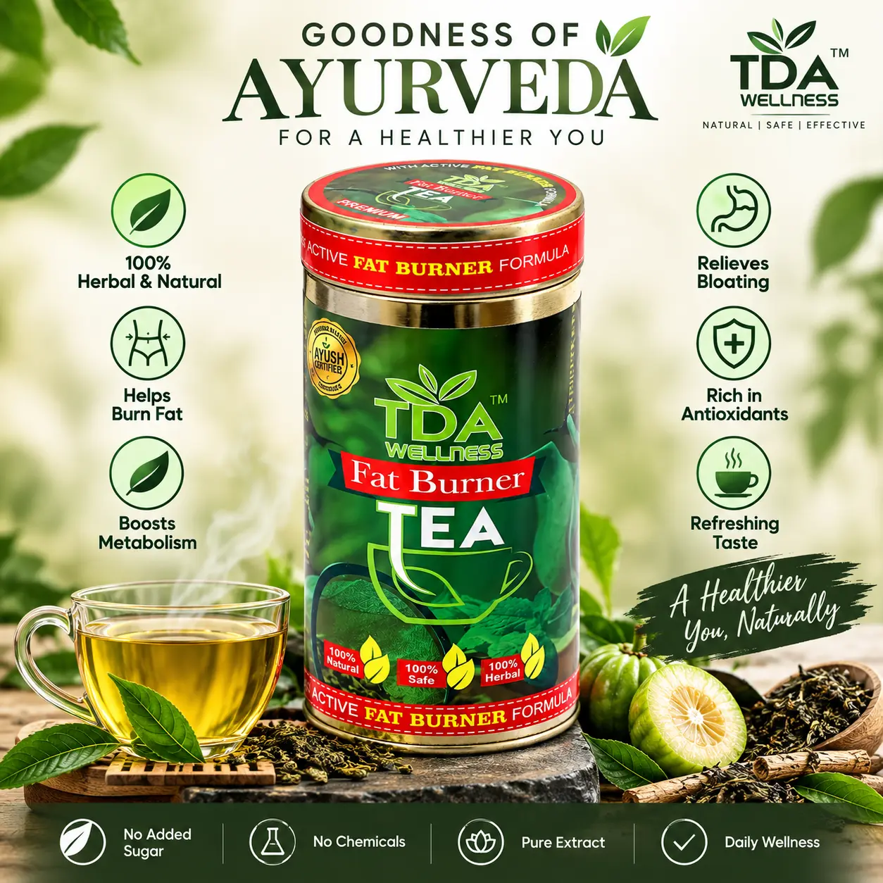 TDA Active Fat Burner Green Tea | 6 Ayurvedic Herbs for Belly Fat & Metabolism - Image 4