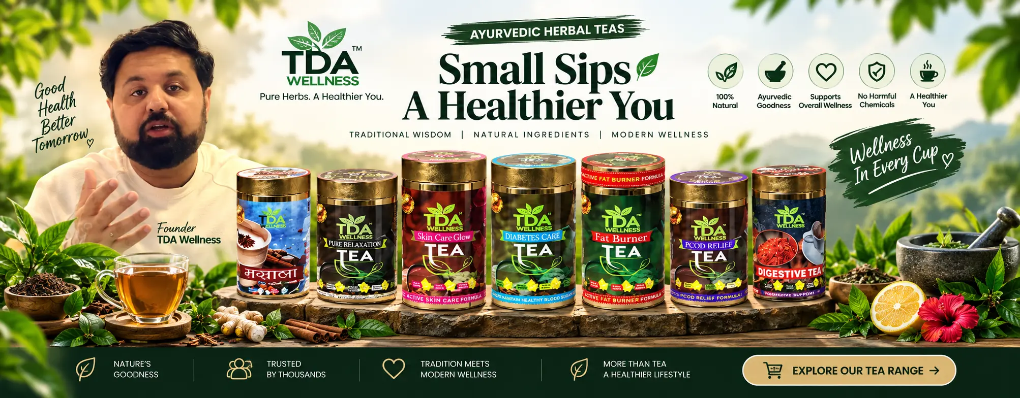 TDA Wellness Founder Ayurvedic Herbal Tea Range