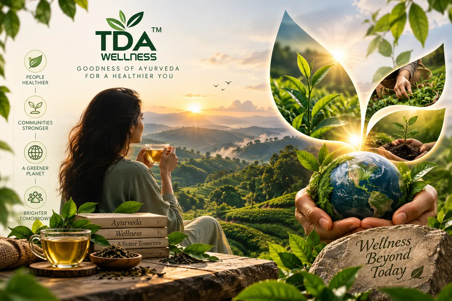 Misty morning tea estates at sunrise