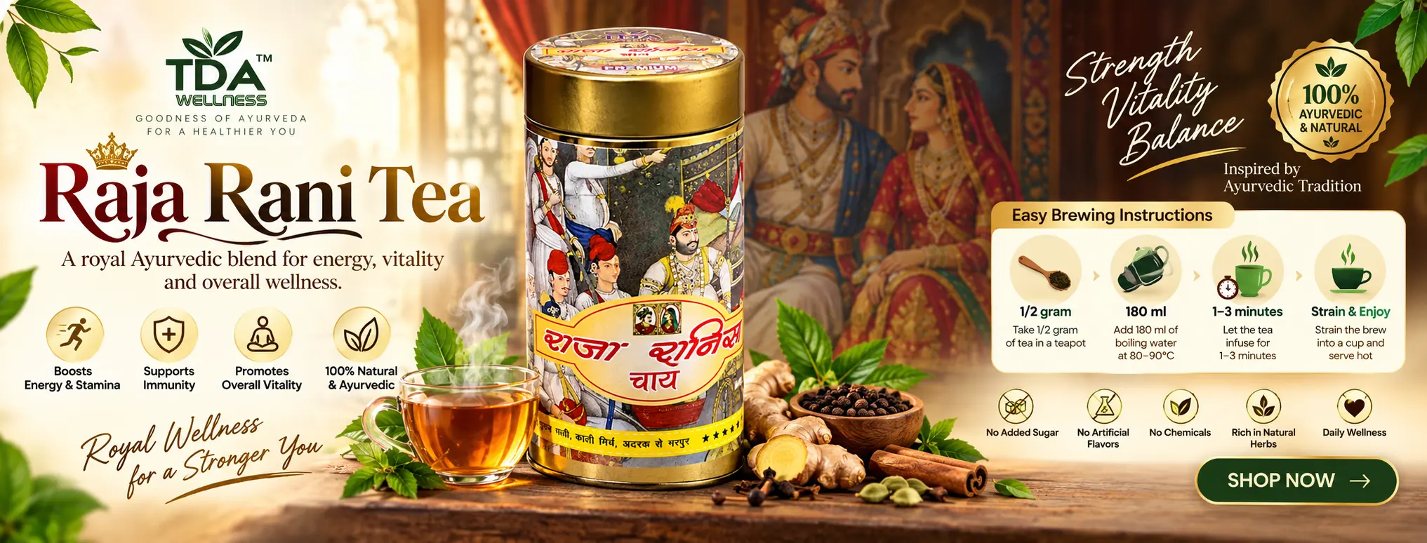 TDA Wellness Raja Rani Tea – Authentic Ayurvedic Spiced Black Tea with Cardamom, Cinnamon and Cloves